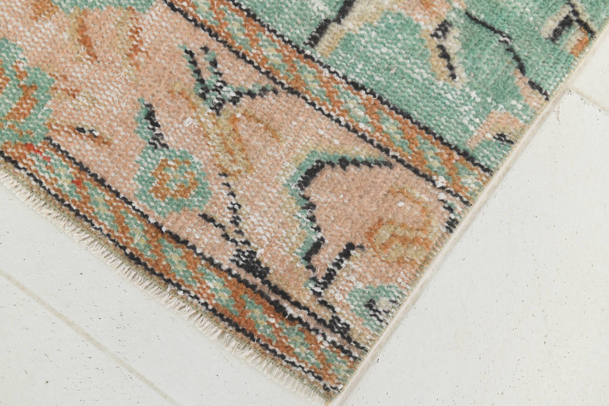 3x10 Light Green & Cream Antique Vintage Runner Rug, 80x296Cm