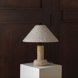 Limestone table lamp with woolen shade, France 1970’s