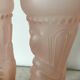 Pair of pink frosted glass torch vases, handmade, art deco