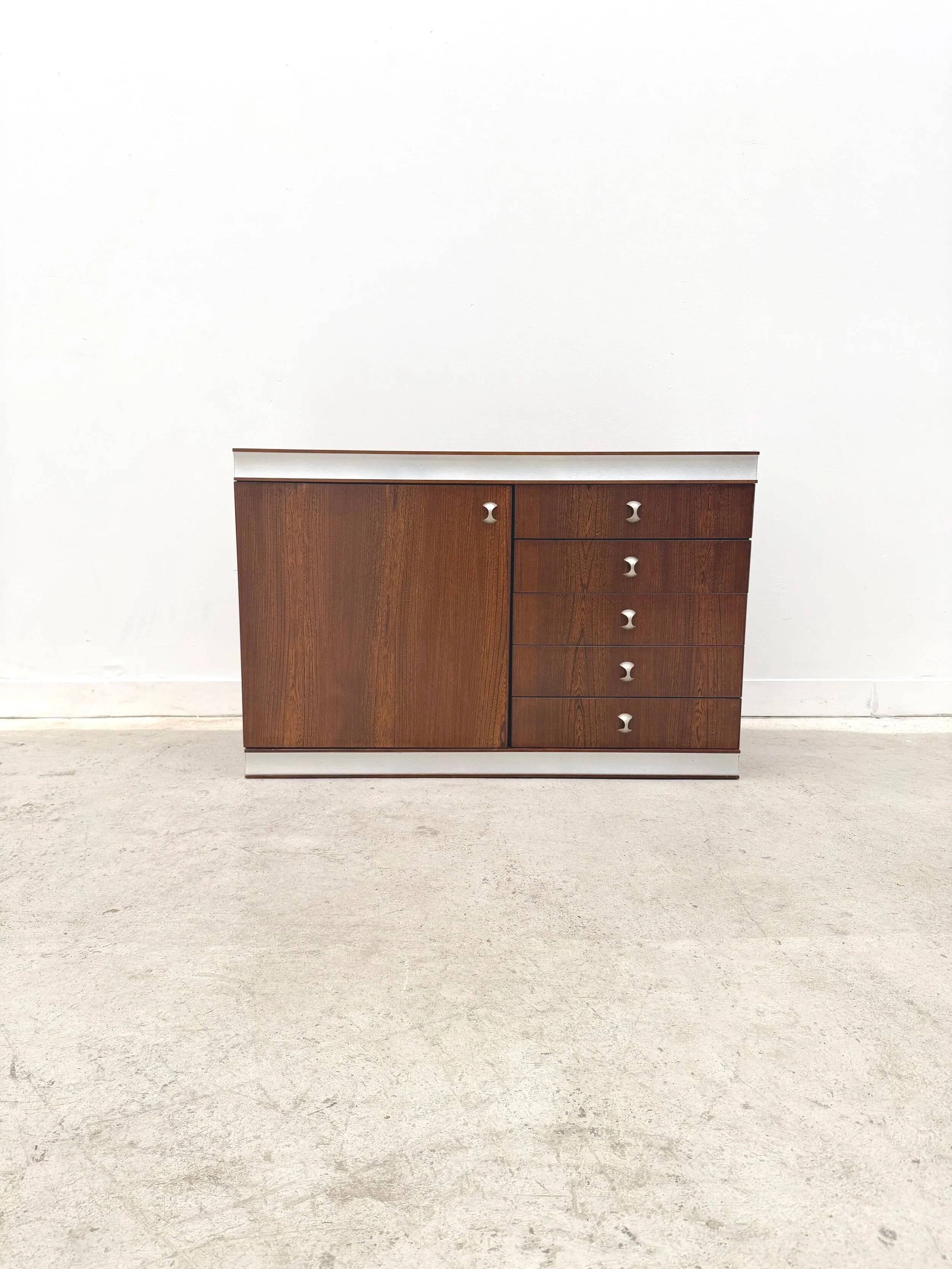 Commode en bois et aluminium, France 1970