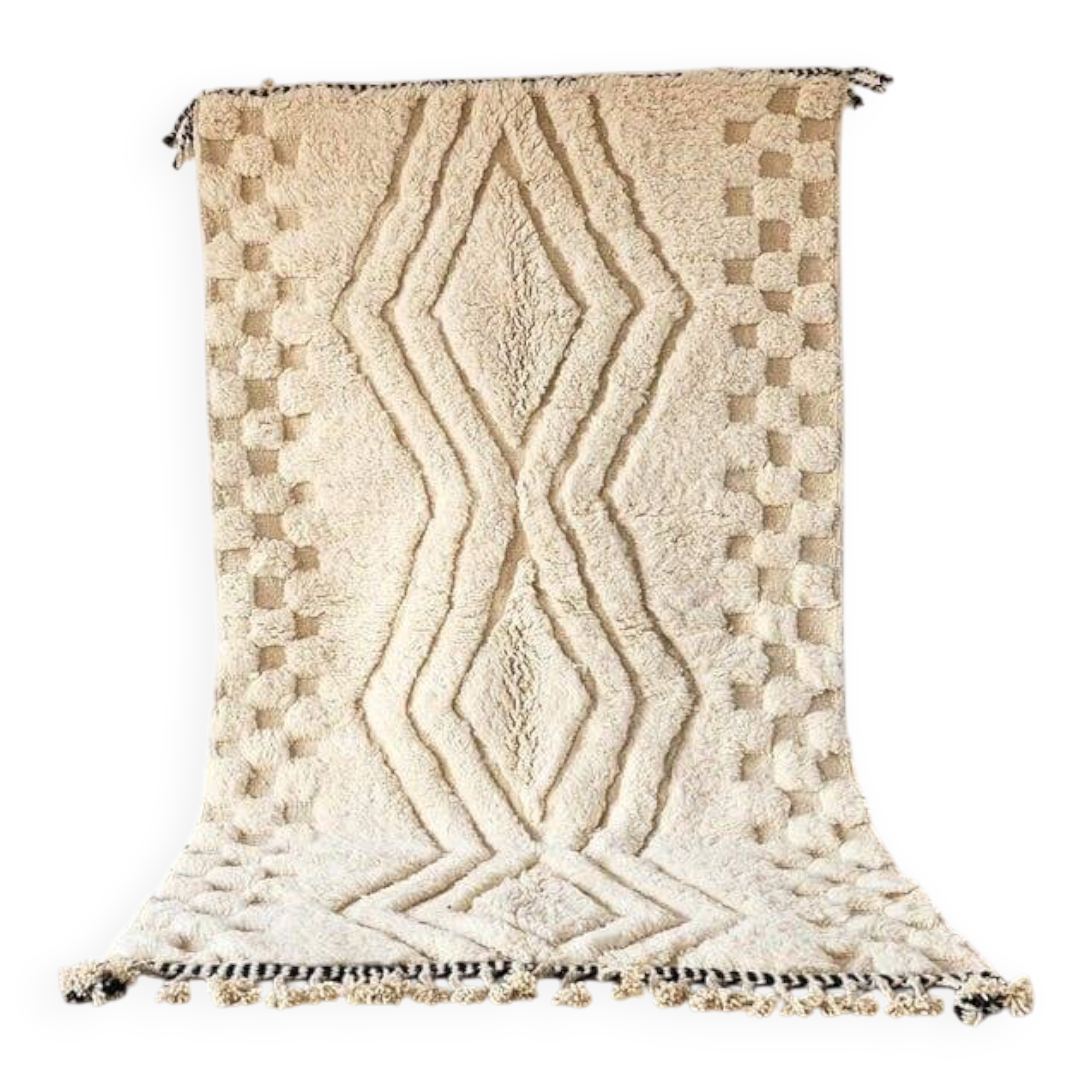 Handmade pure wool traditional white rug size 2/3 m