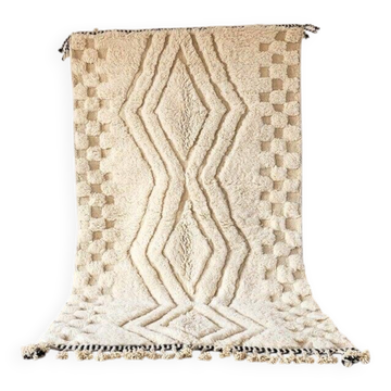 Tapis en laine pure fait main blanc traditionnelle taille 2/3 m