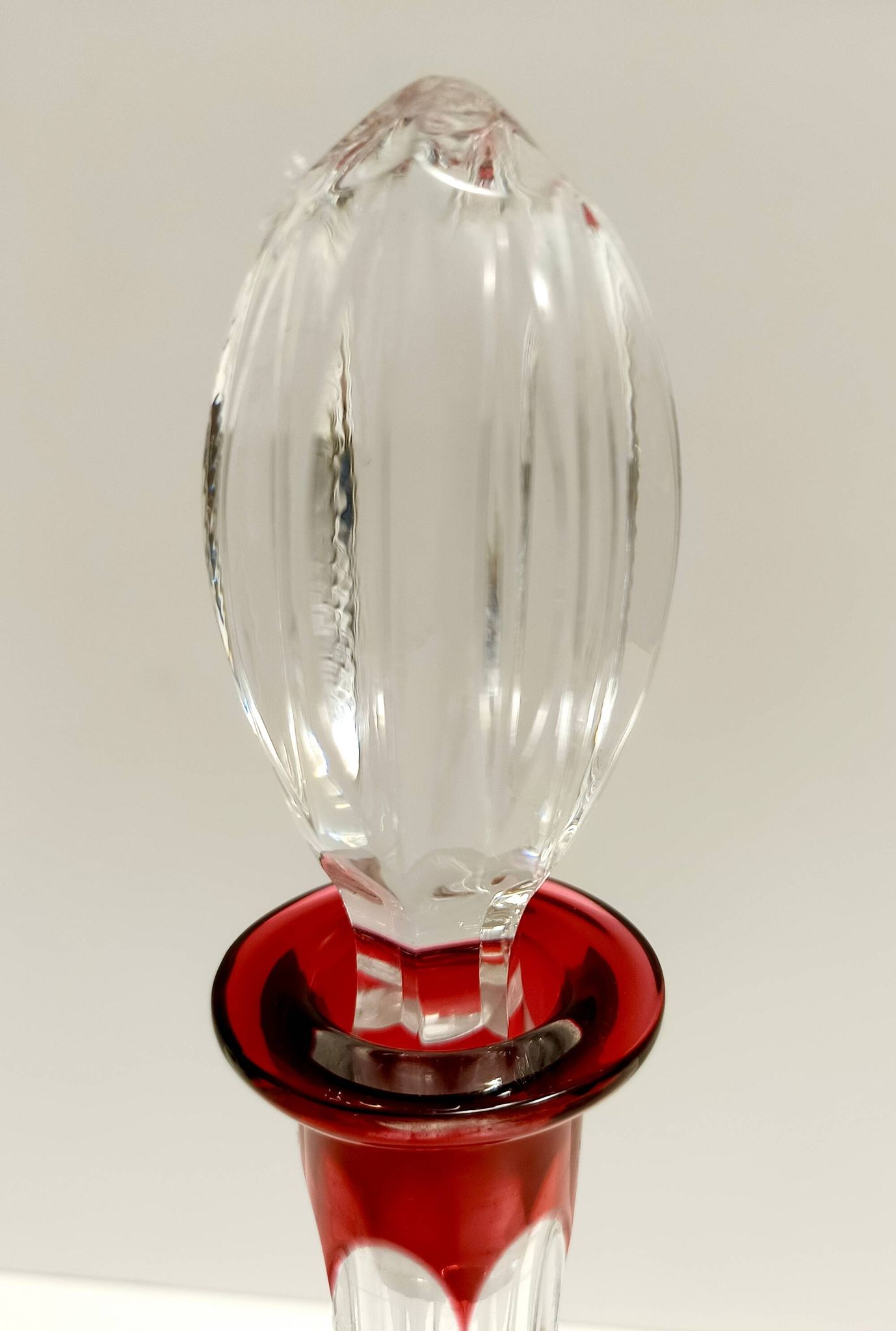 Bohemian Transparent and Red Crystal Decanter Bottle by Dresden Crystal, Germany