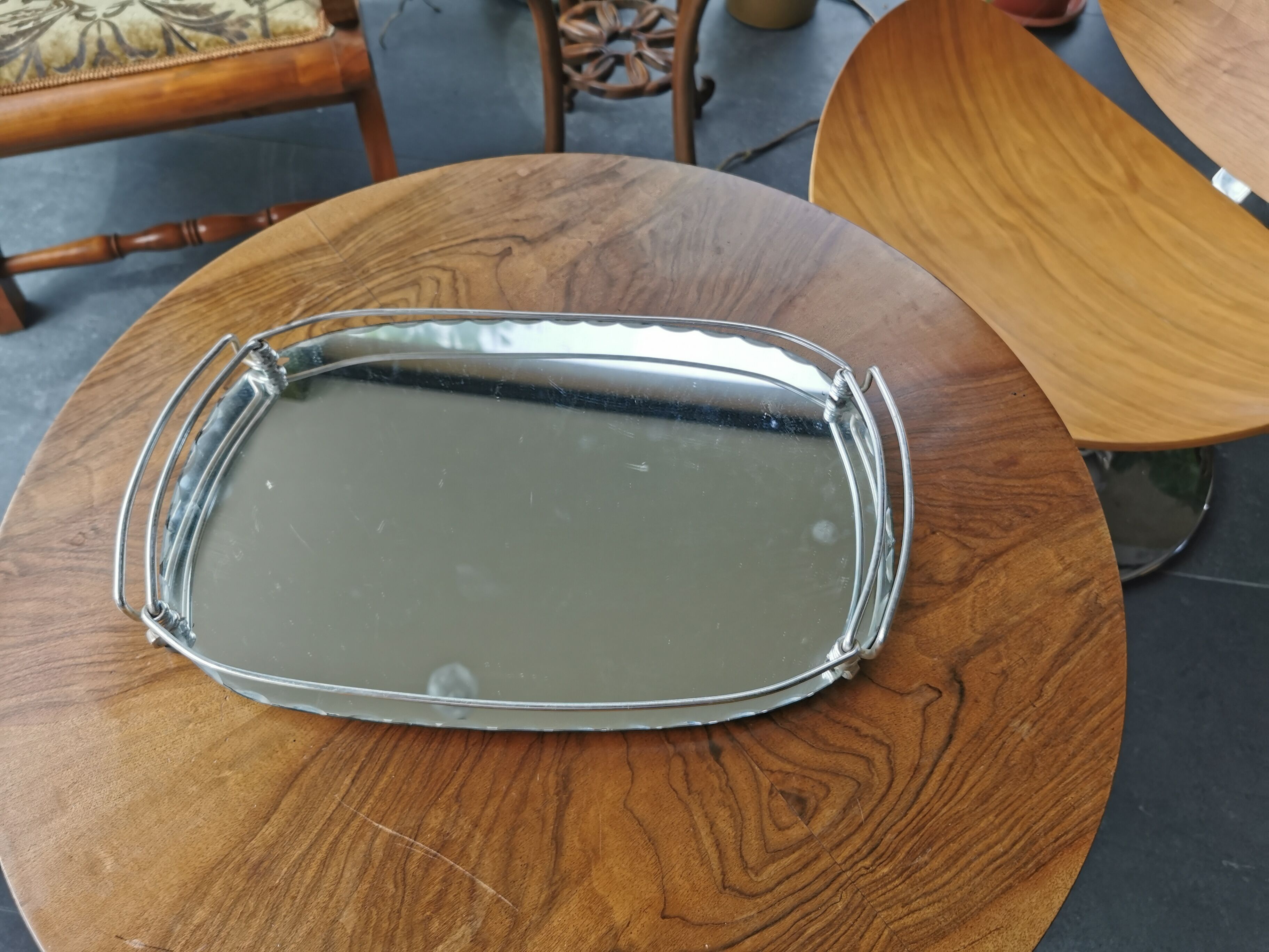 Art deco chrome metal top and mirror