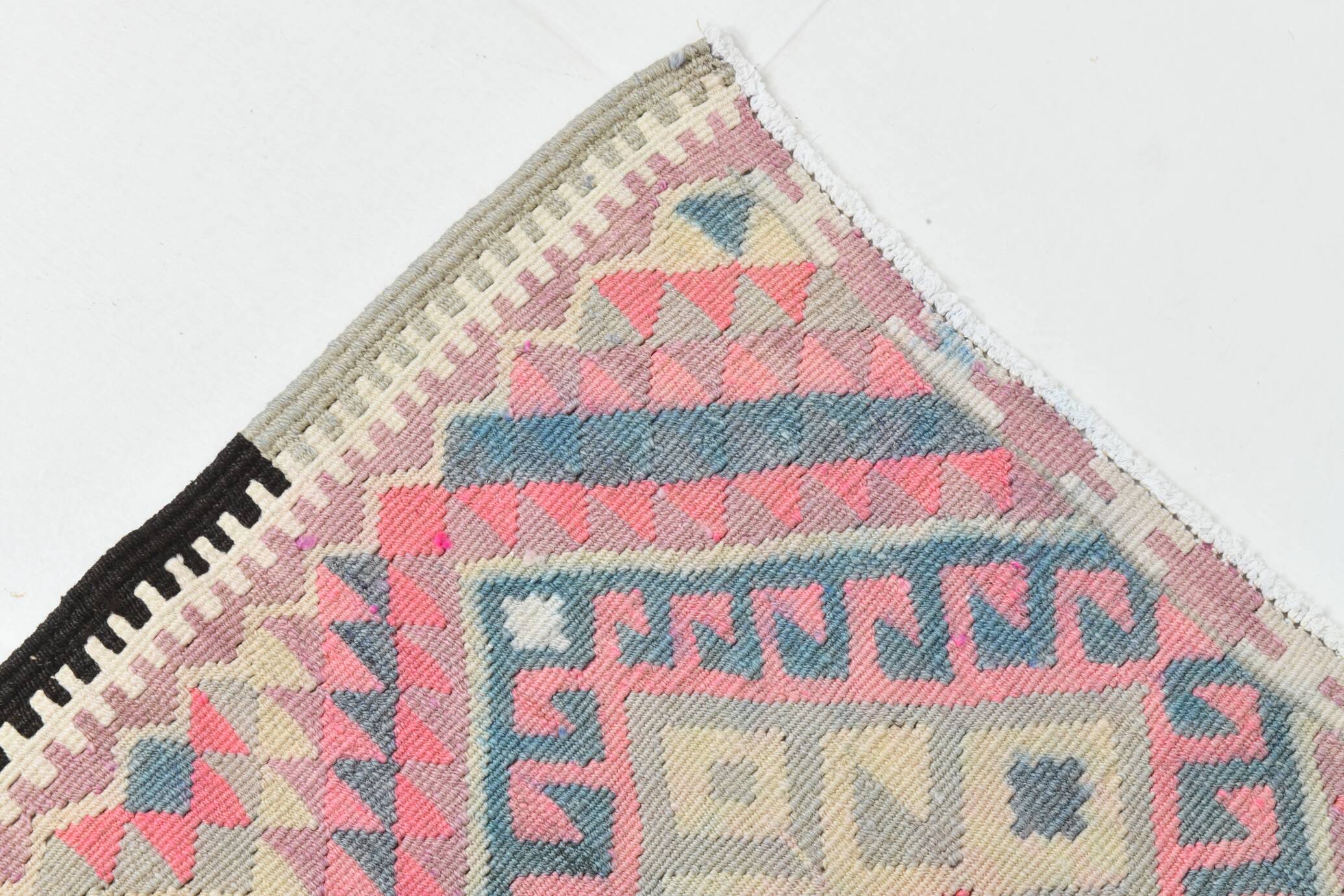 3x12 Soft Wool Pink Oriental Vintage Kilim Runner Rug