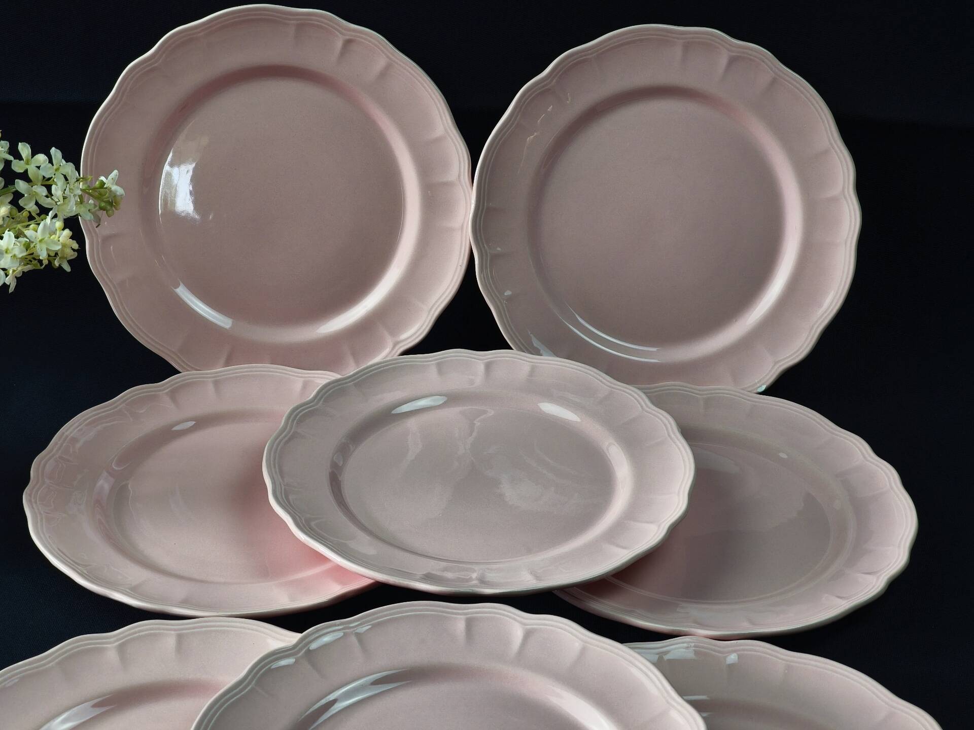 8 vintage dessert plates Salins powder pink – Ø 21.6 cm