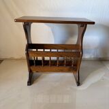 Turned wood magazine rack side table – vintage rustic style
