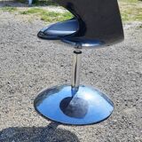Fauteuil vintage chrome, plastic et cuir noir