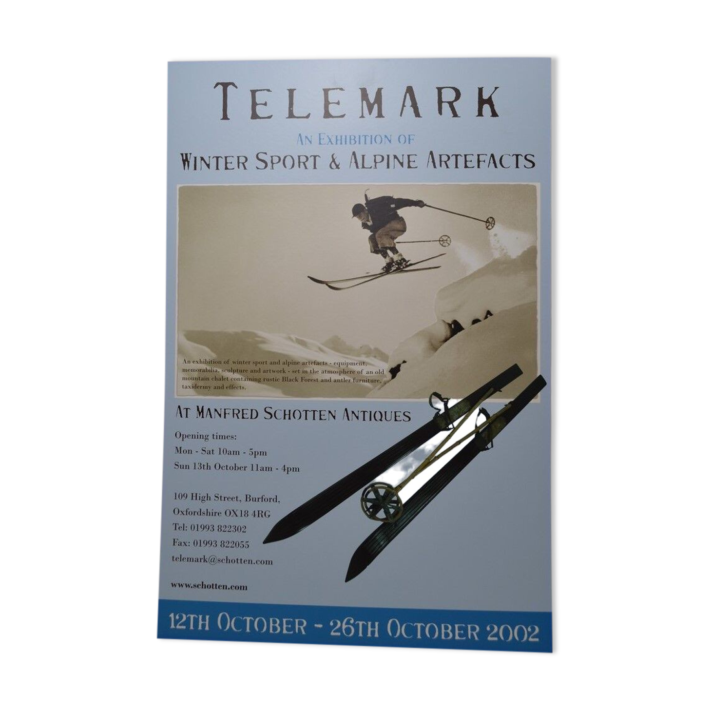 Affiche sur carton "Telemark an  exhibition of winter sport and alpine artefacts"