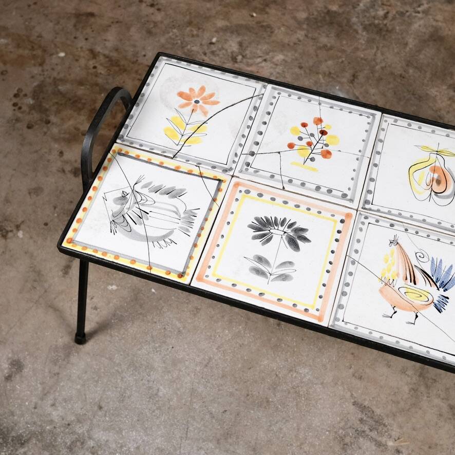 Wrought iron and ceramic side table by Roger Capron, France, 1950s