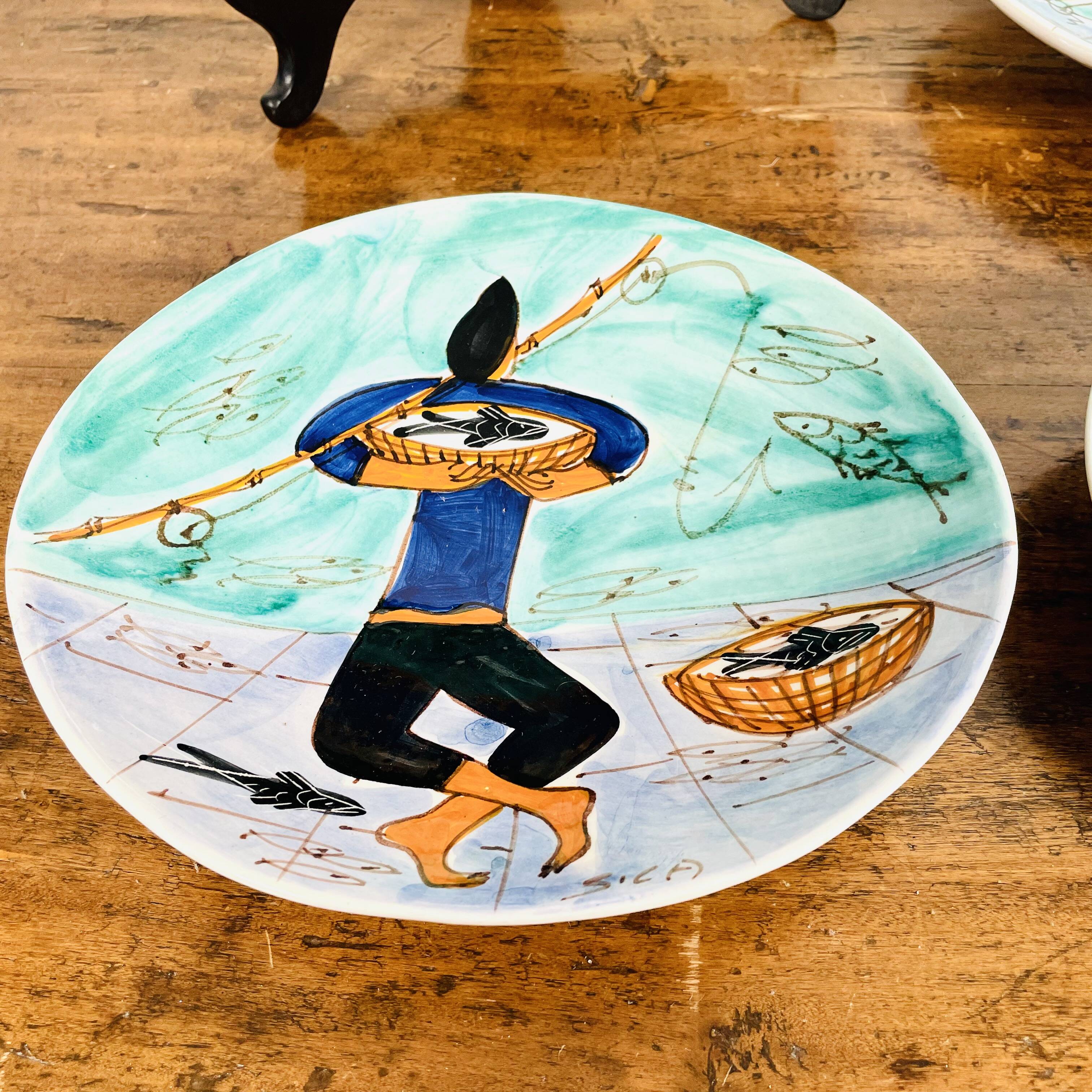 Magnificent set of 5 plates and 1 dish by Cesare Sartori for Sica.