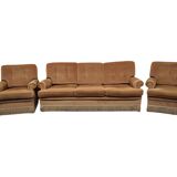 Set salotto in ciniglia degli anni ’70 con frangia decorativa