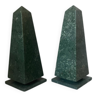 Pair of green marble obelisk bookends
