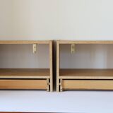 2 Scandinavian wall-mounted bedside tables with drawers, oak, 1960