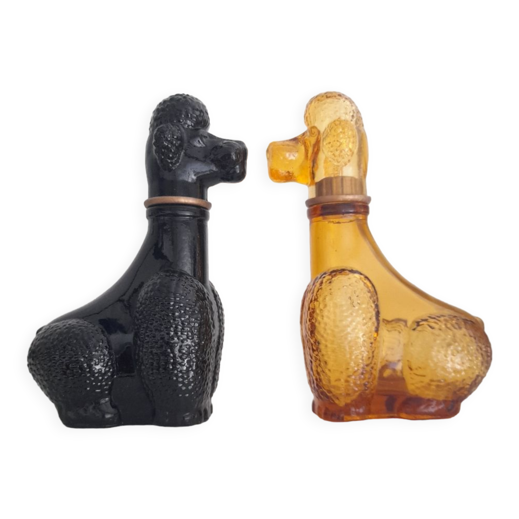 Set of two Empoli poodle glass bottles