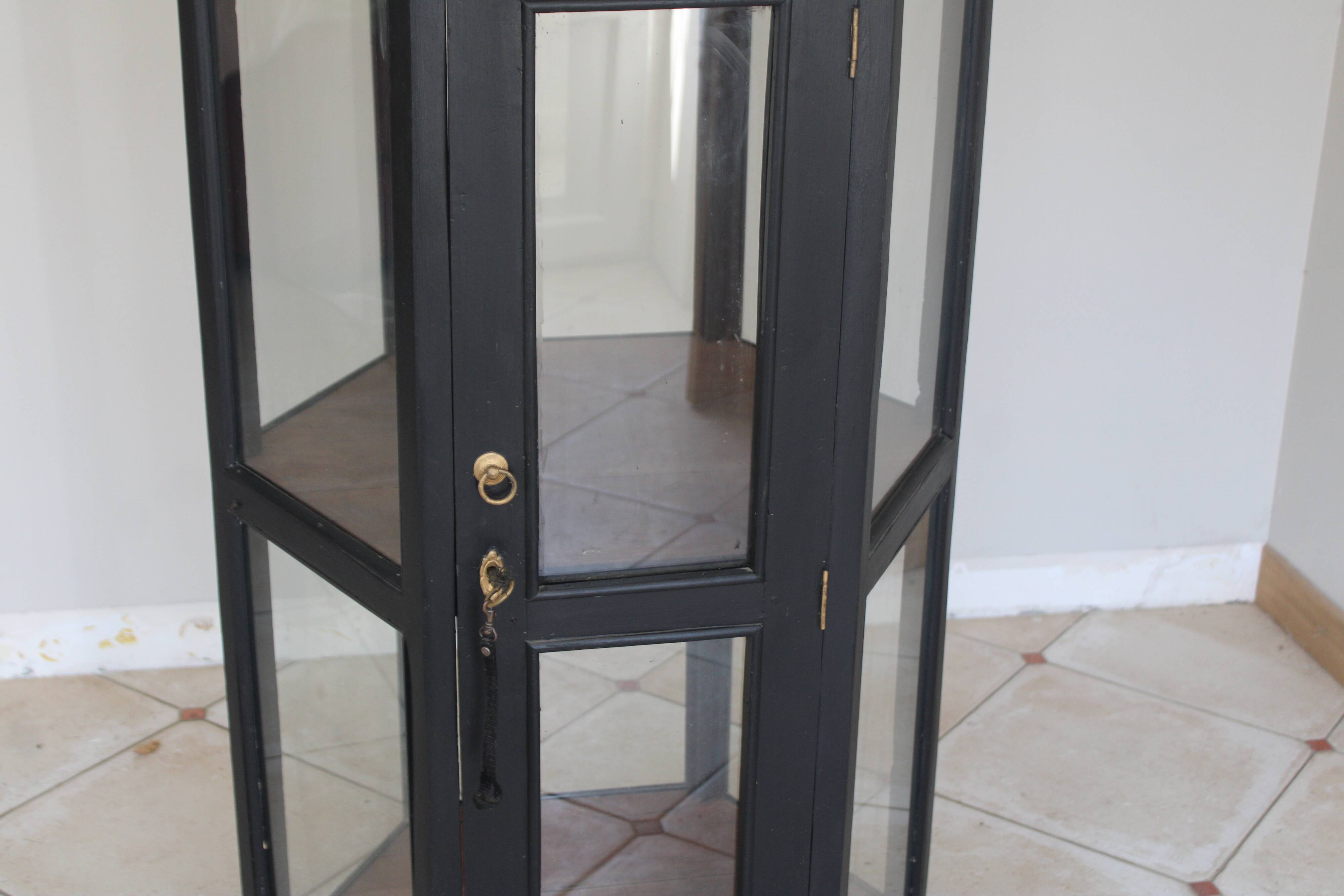 Antique black hexagonal display cabinet – 180 cm
