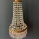 Antique hot air balloon chandelier in brass and crystal, 3 lights, 1920s