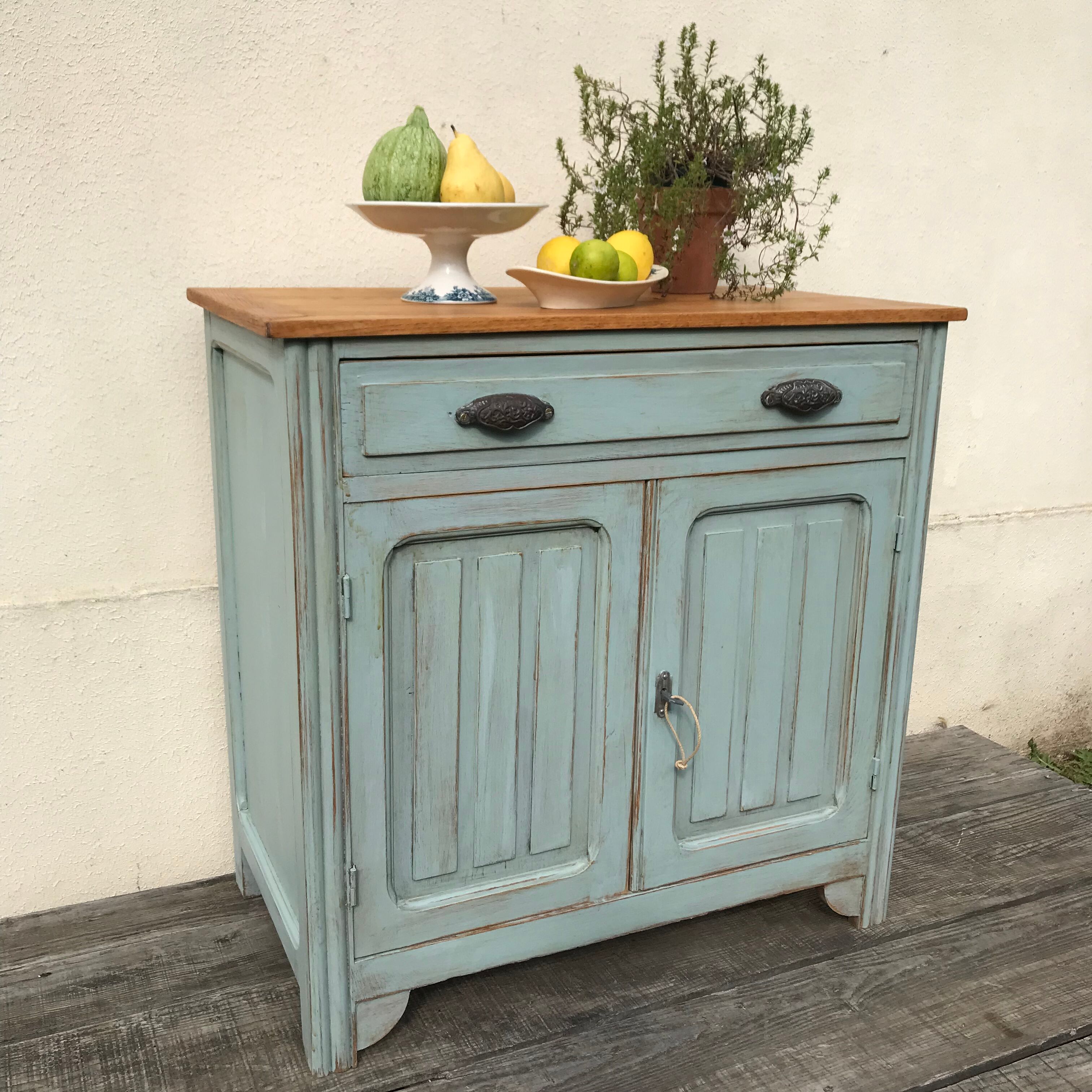 Vintage Parisian buffet blue oak top