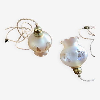 Pair of hanging lamps, with golden globes