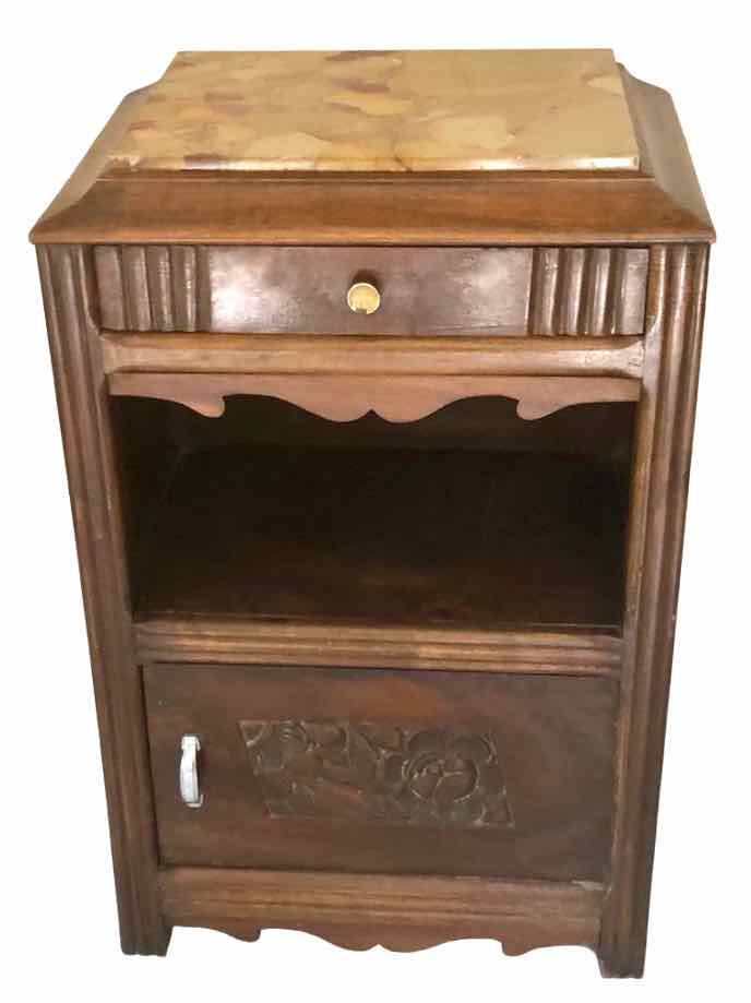 Wooden bedside table and art nouveau marble