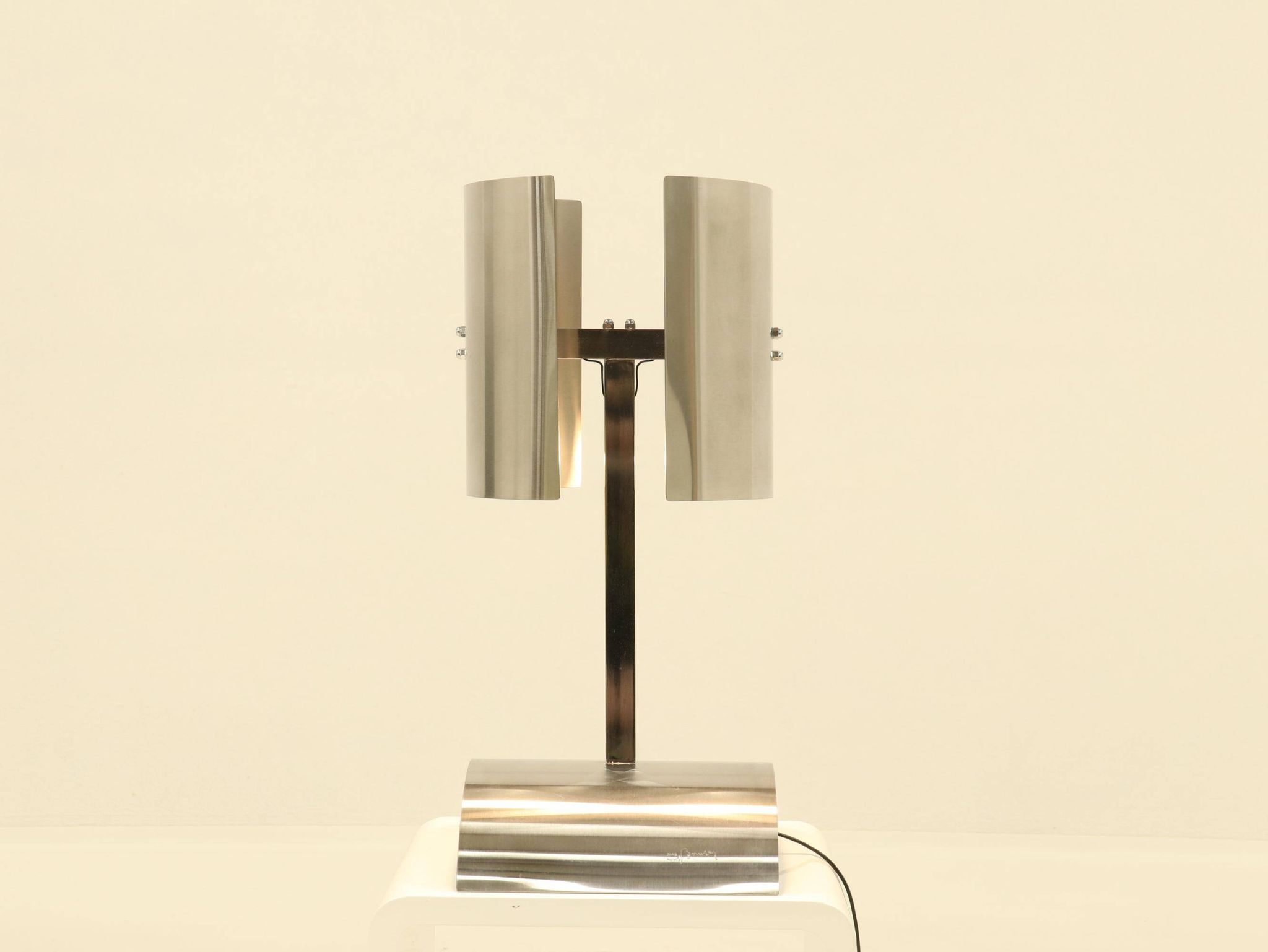 Rare Table Lamp in Stainless Steel by J. Bouvier, France, 1970s