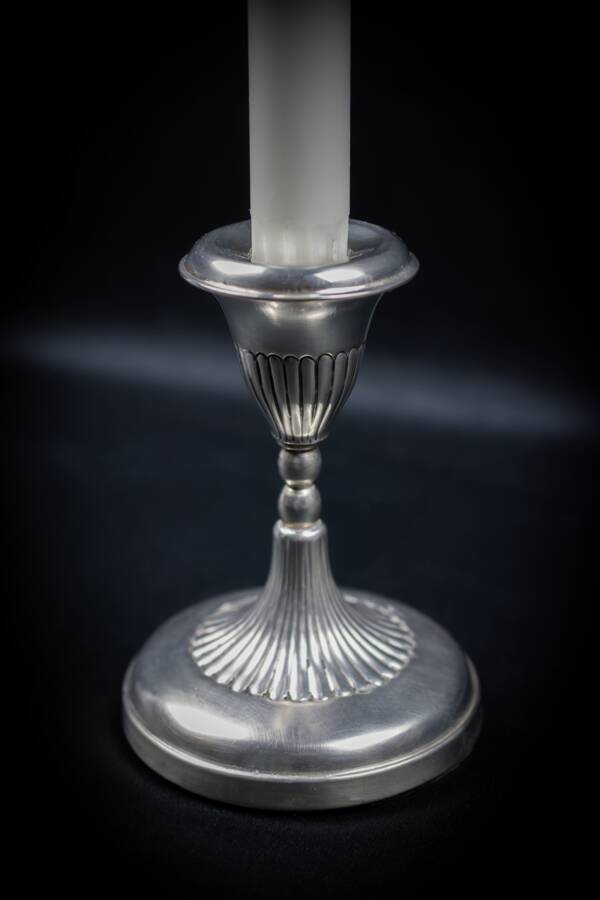 Pair of Small Antique Silver Metal Candlesticks - Fluted Base