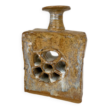 Brutalist stoneware vase with openwork decoration, Denmark, 1970.