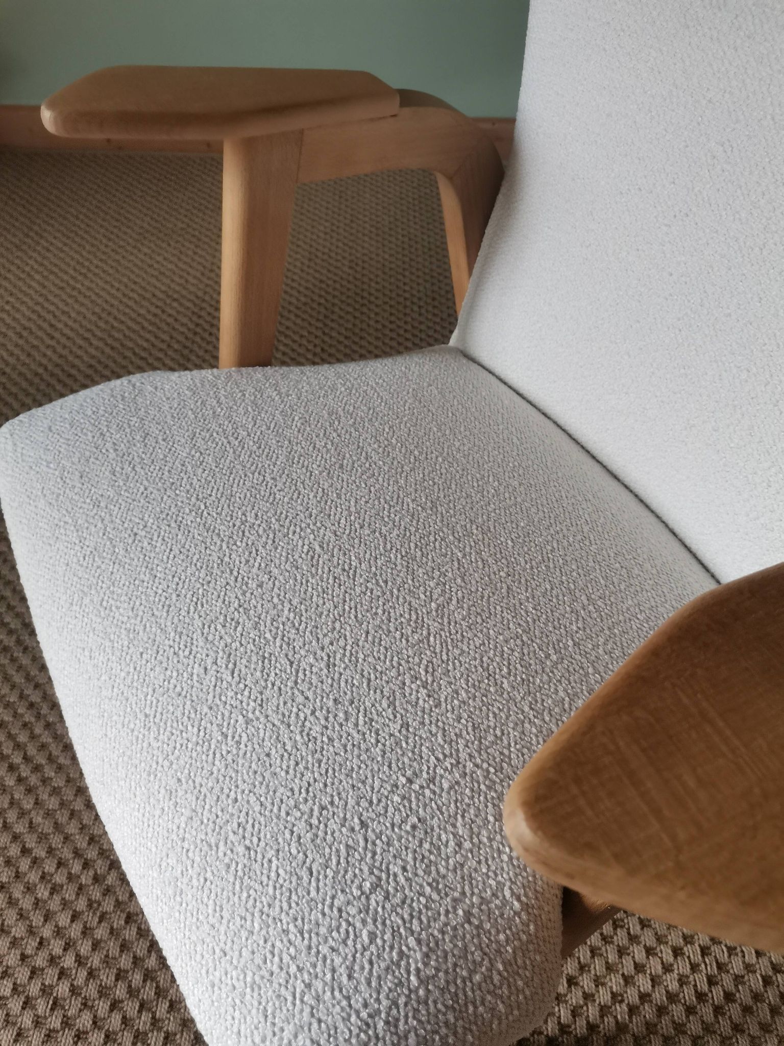 Scandinavian armchairs by Roger Landault in white.