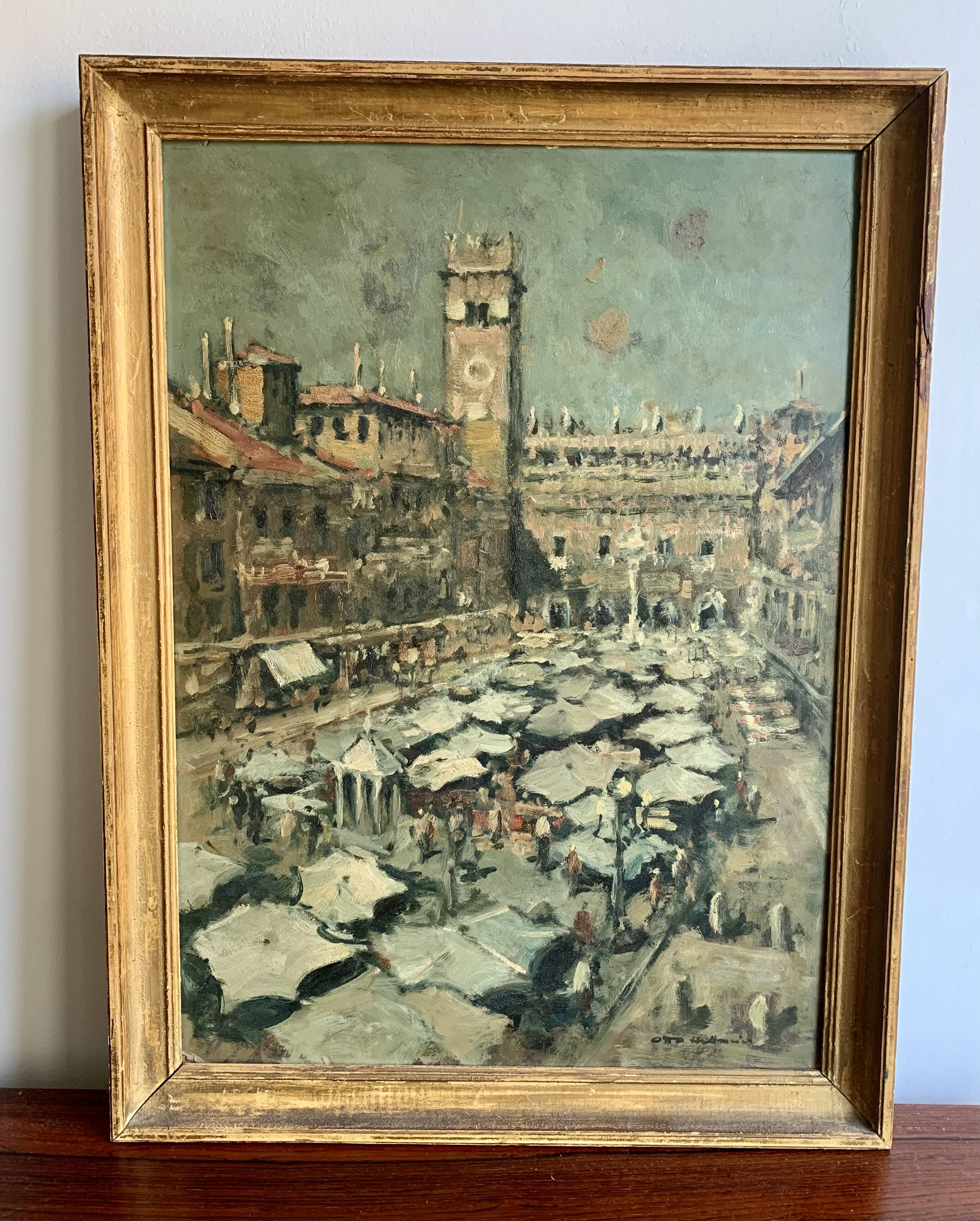 Vintage Oil Painting Italy  Market Scene