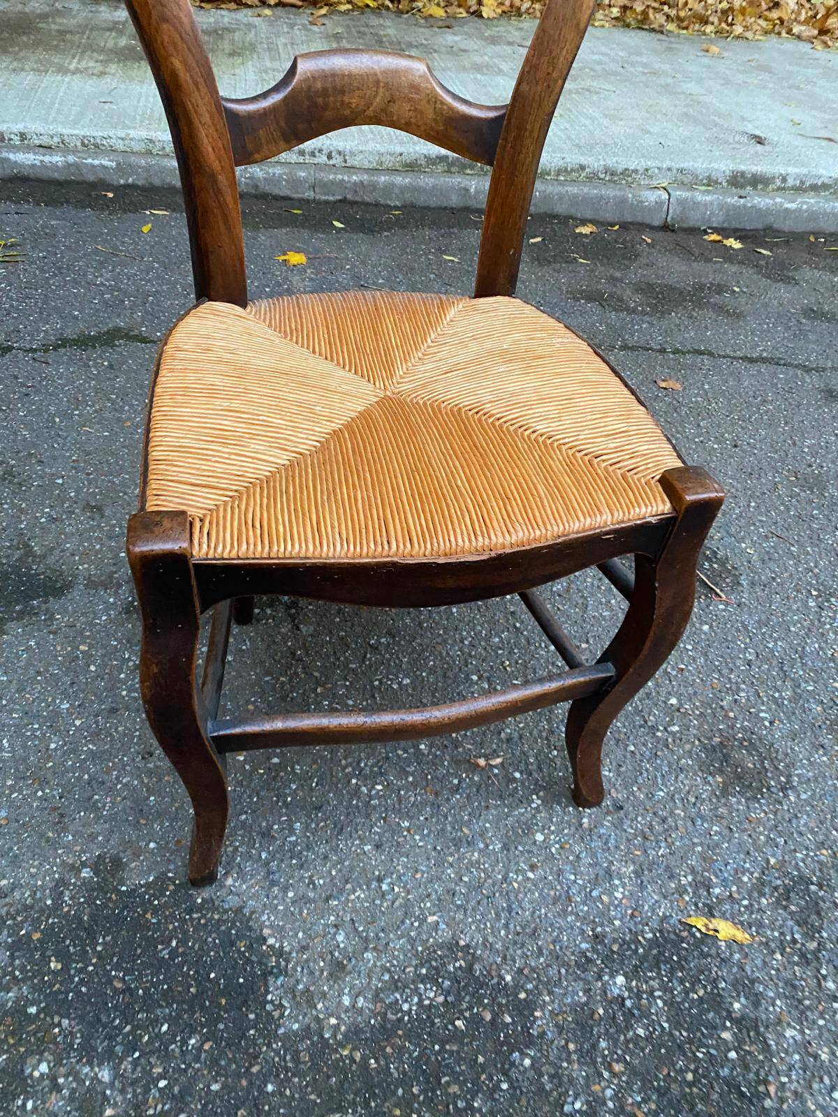 Chaise de bureau bois massif et paille Louis Philippe