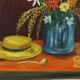 Flowers with Hat Still Life Painting Signed 60x50cm