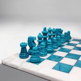 1970s Gorgeous Turquoise and White Chess Set in Volterra Alabaster Handmade Made in Italy