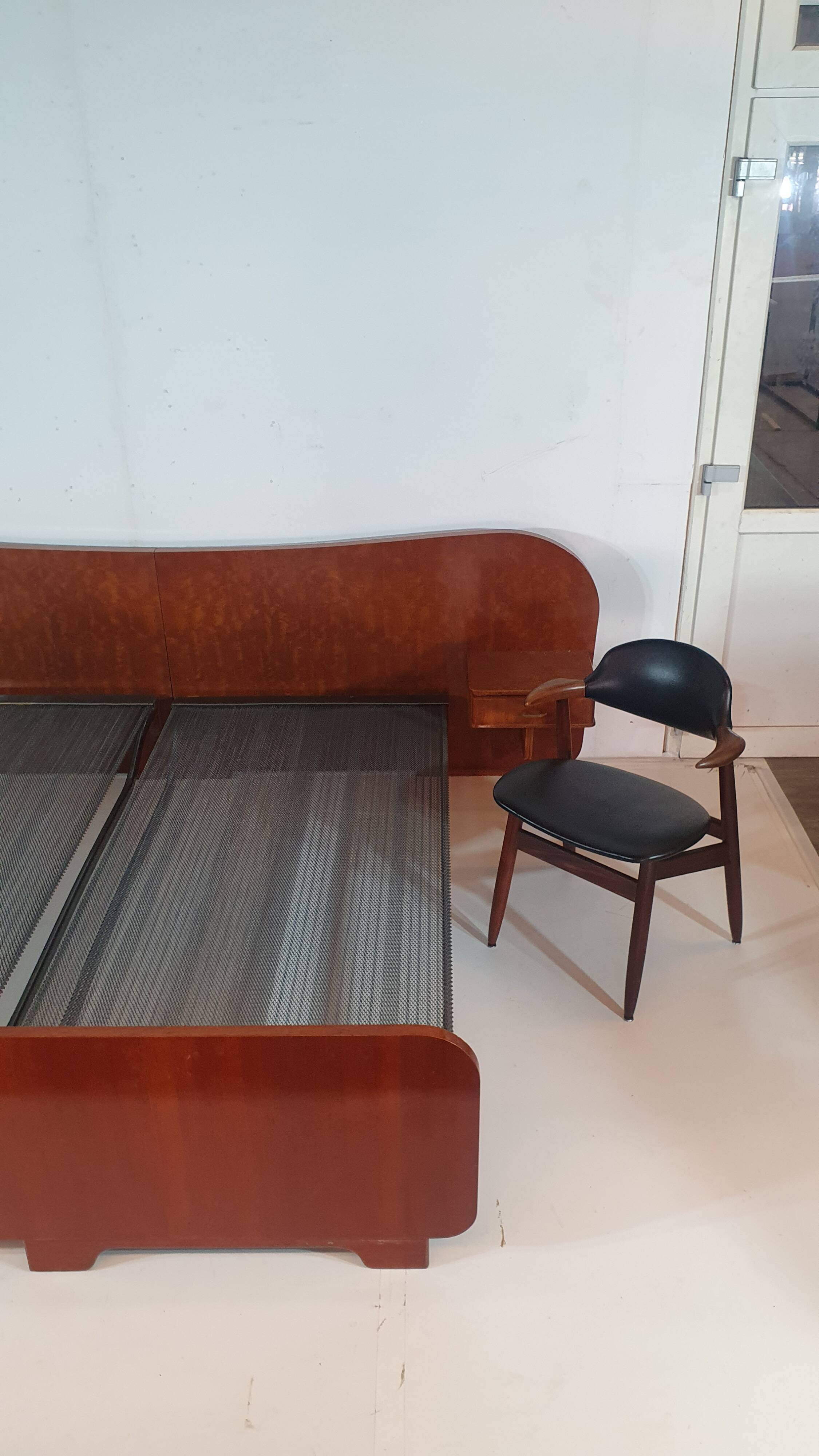 Vintage teak and walnut bed with nightstands, 1950s