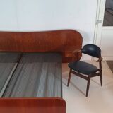 Vintage teak and walnut bed with nightstands, 1950s