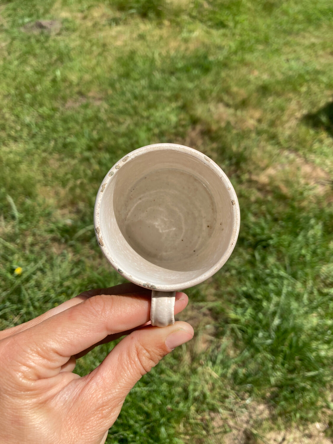 Duo of old beige Veillard Bordeaux coffee cups