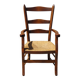 solid wood armchair, straw-covered seat