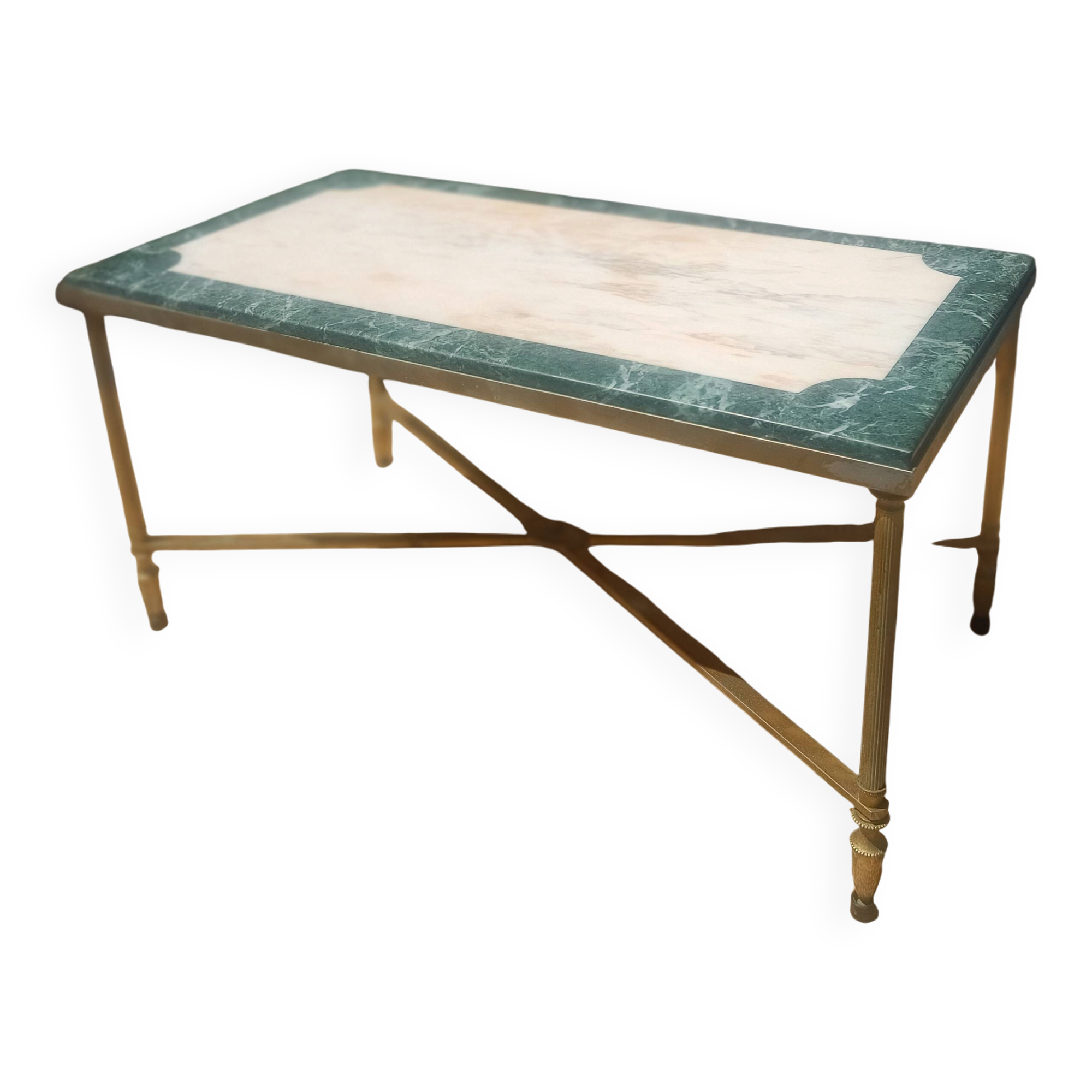 Table basse en marbre et laiton, style Maison Jansen, années 1970