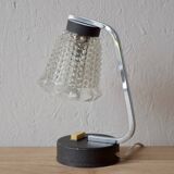 Small vintage bedside lamp in molded glass, chrome metal and steel - 1950s