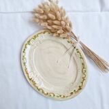 Oval plate, hand-painted meat platter in orange and green.