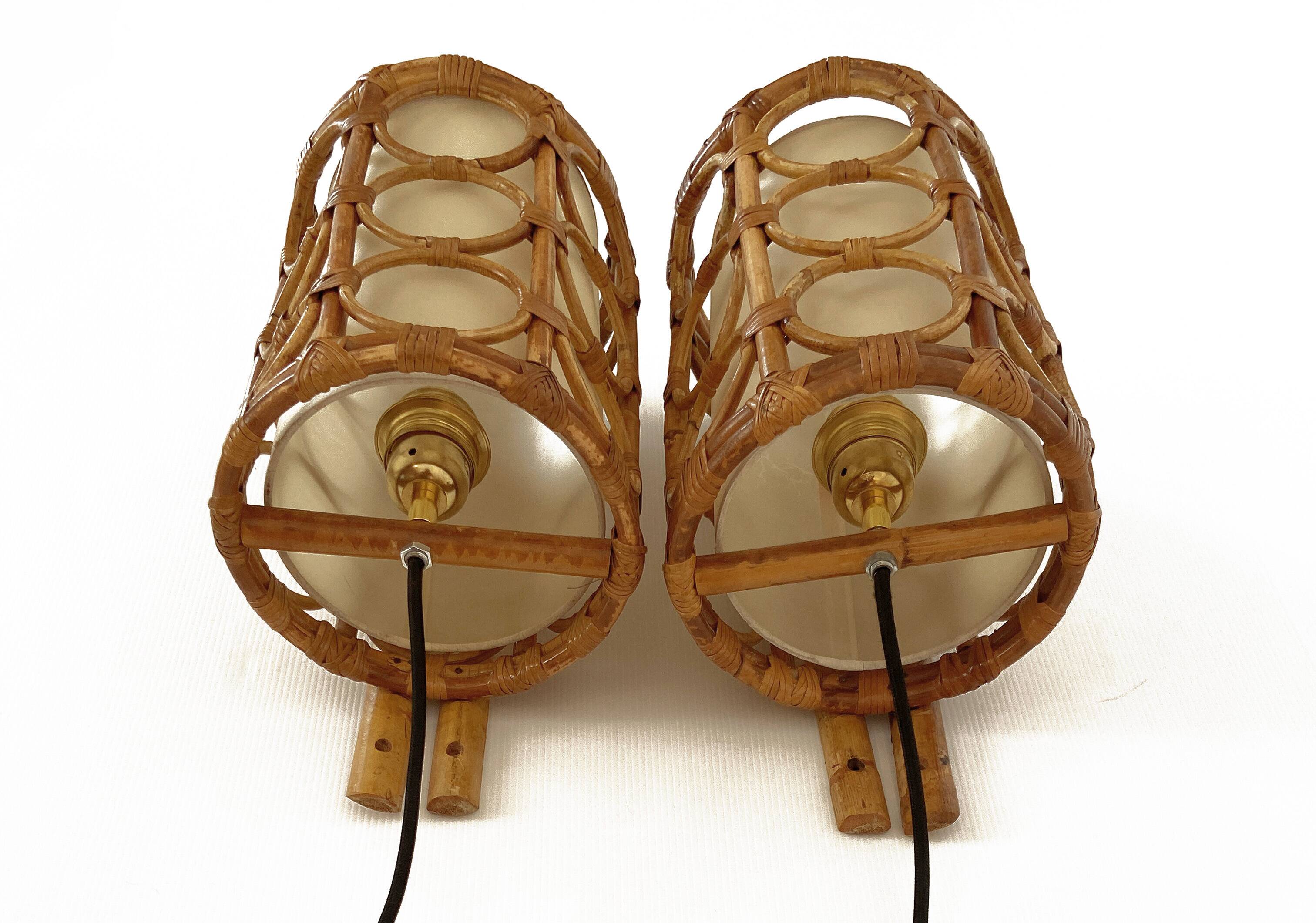 Mid-Century Rattan Wall Sconces — Louis Sognot Style