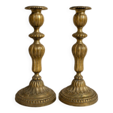 Pair of antique brass candlesticks in Louis XVI style, 19th century.