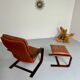 Yngve Ekström 70 Scandinavian design armchair with leather and wood ottoman