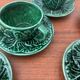 Lot de 6 tasses à café vintage en barbotine chou vert – faïence vintag