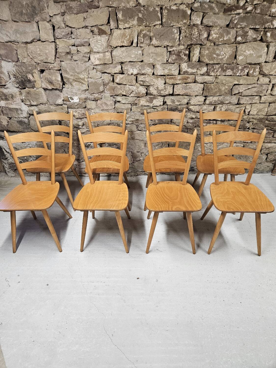 Lot of 8 country bistro chairs from the 1970s