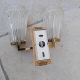Pair of vintage wall lights from the 50s and 60s in brass glass
