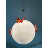Italian Murano Style Glass Opalino Pendant With Red Butterfly
