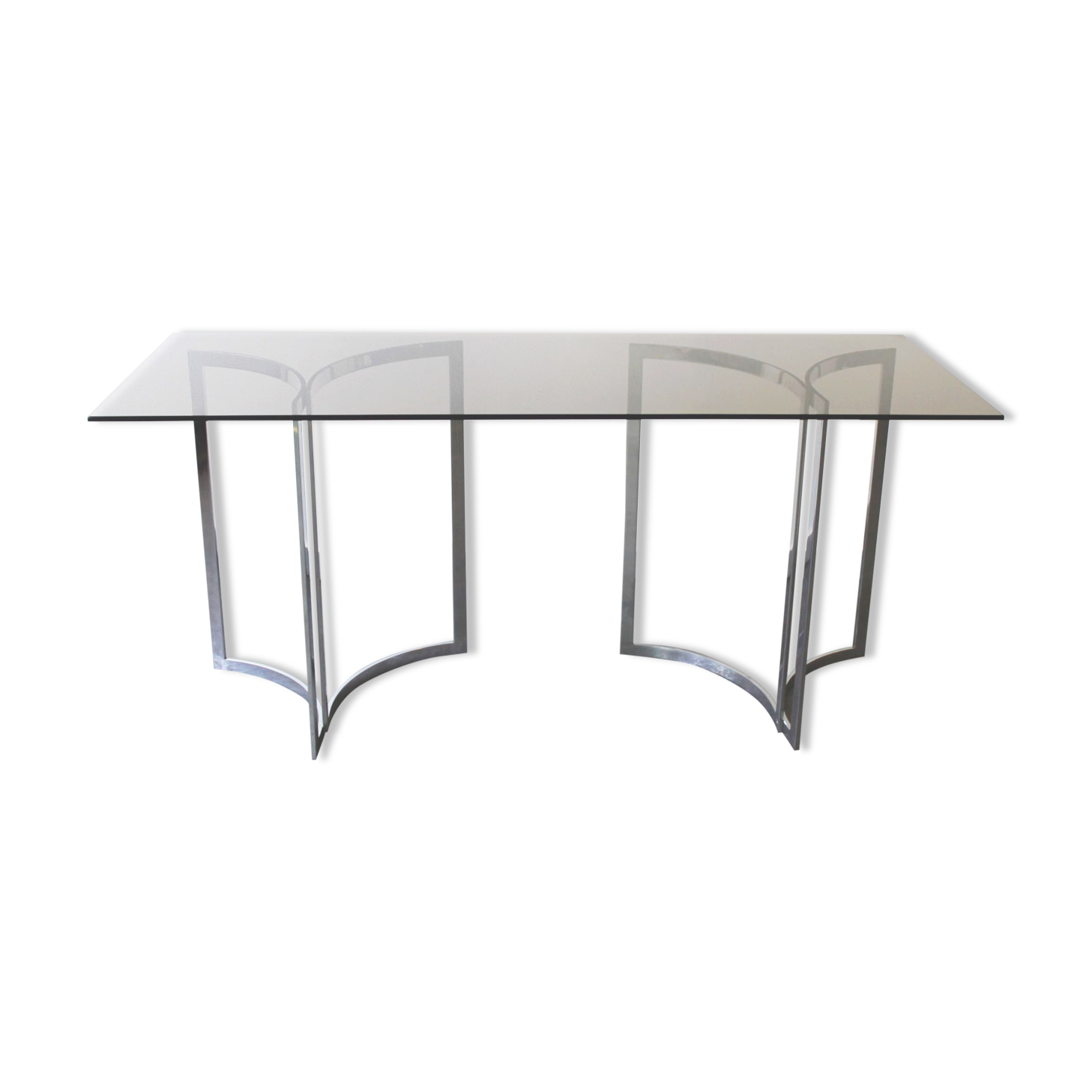Smoked glass console with chrome legs, 1970.