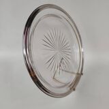 Cut crystal tray and solid silver rim.