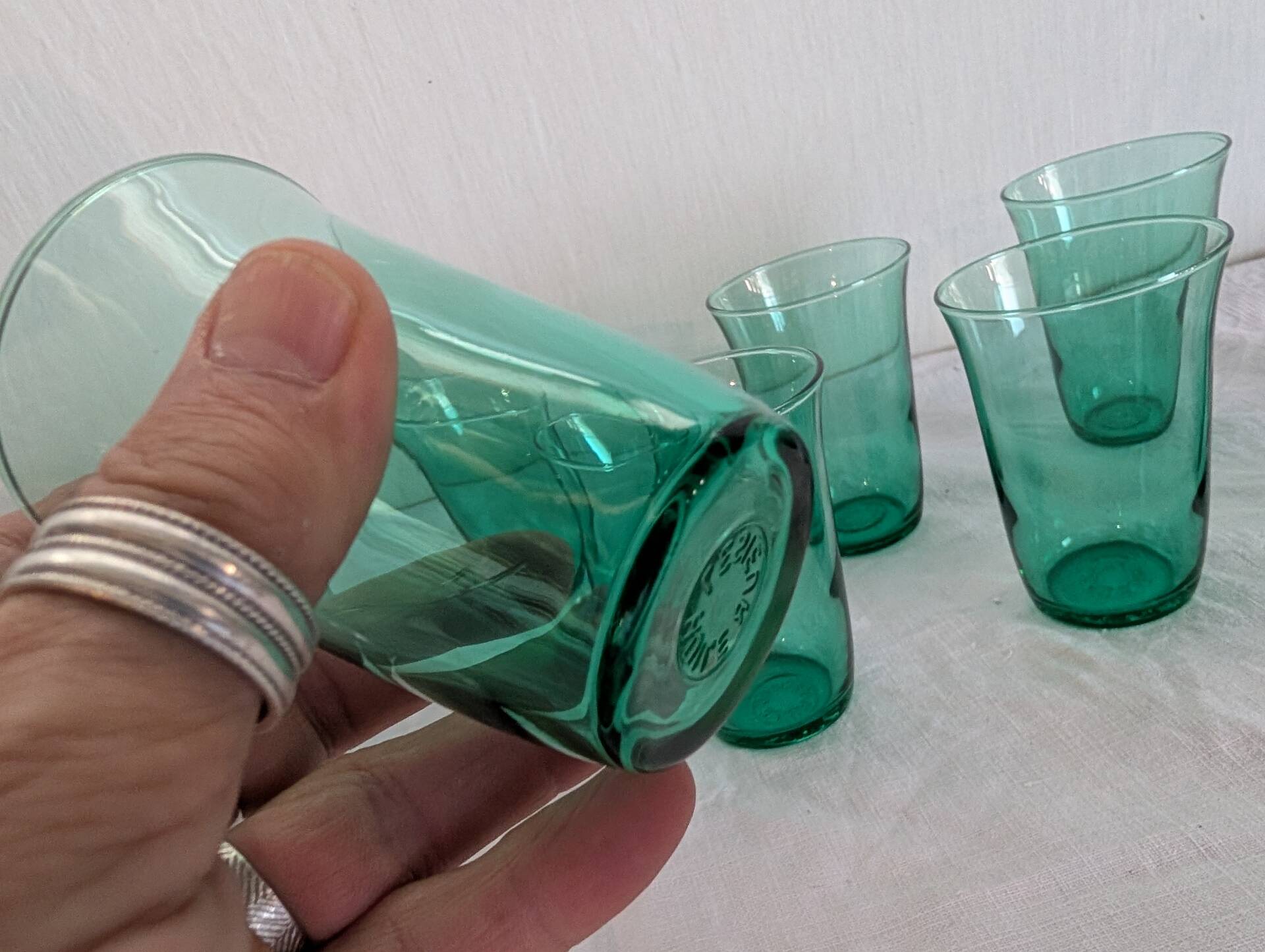 10 green Lesieur glasses – 1960s-1970s