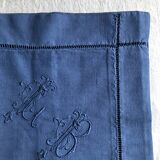 Taie d'oreiller ancienne en coton bleu nocturne